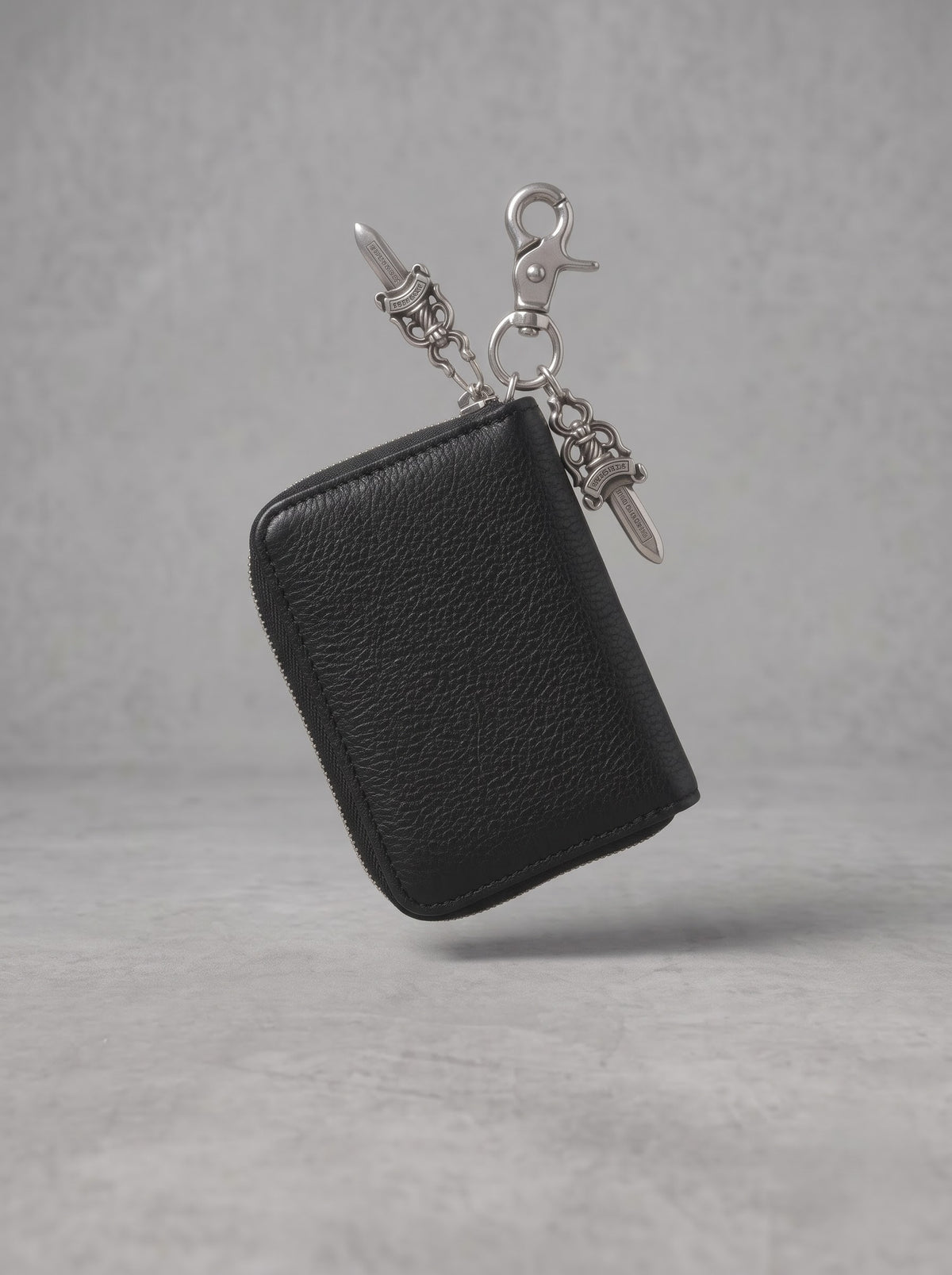 Black Gothic Emblem Zip Wallet with Double Clip