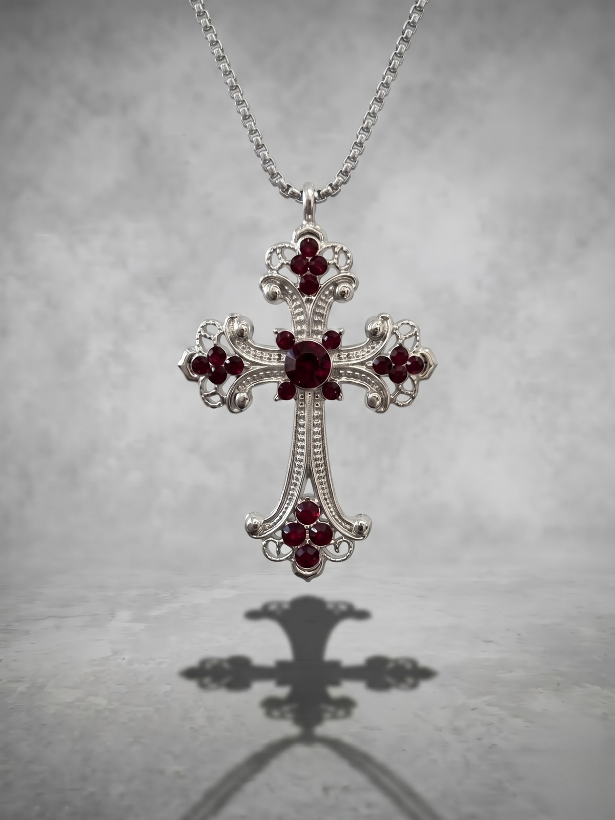 Crimson Gothic Crystal Cross Necklace