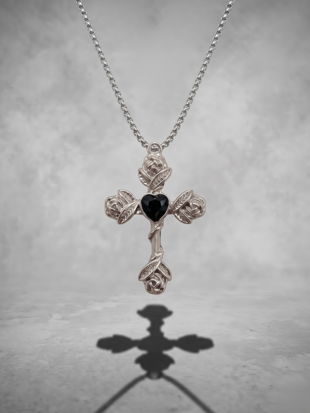 Midnight Rose Cross Necklace