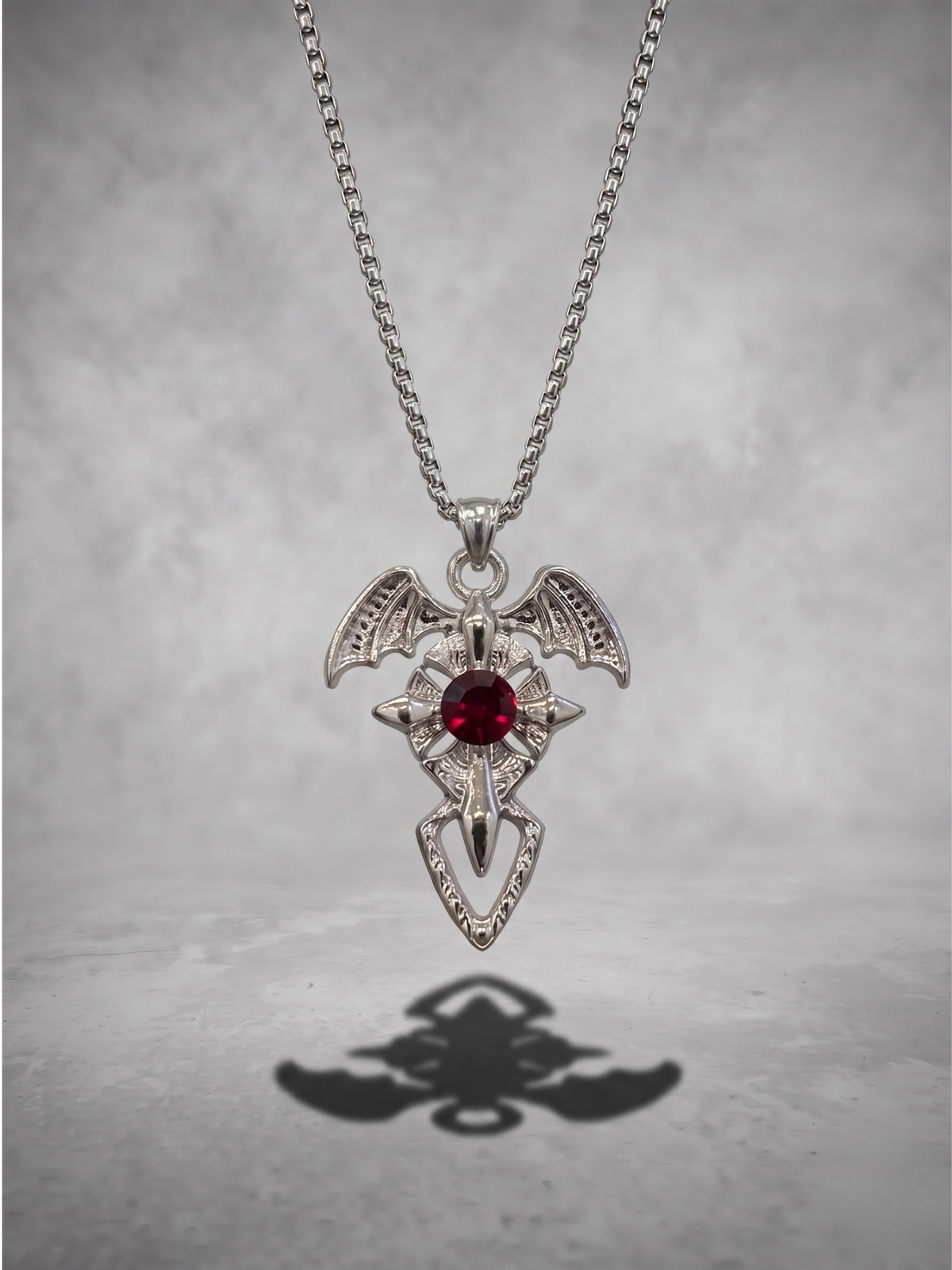 Crimson Batwing Gothic Pendant Necklace