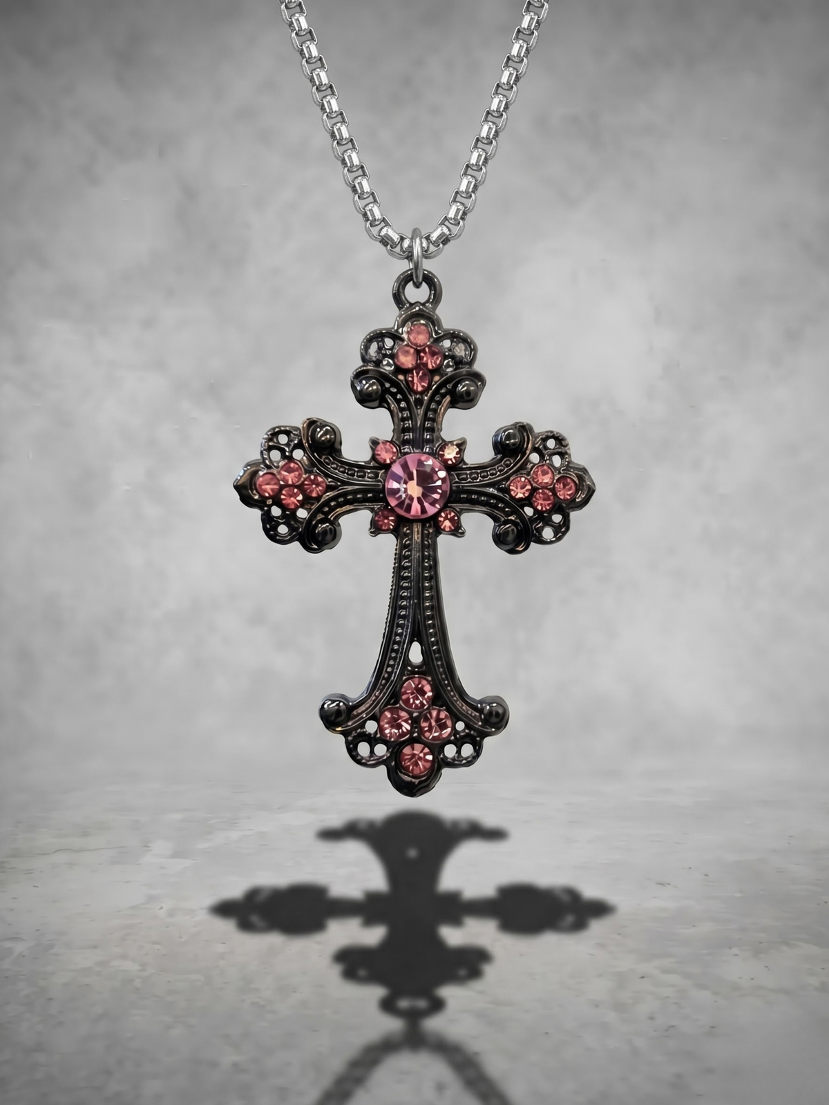 Rose Noir Gothic Cross Pendant Necklace