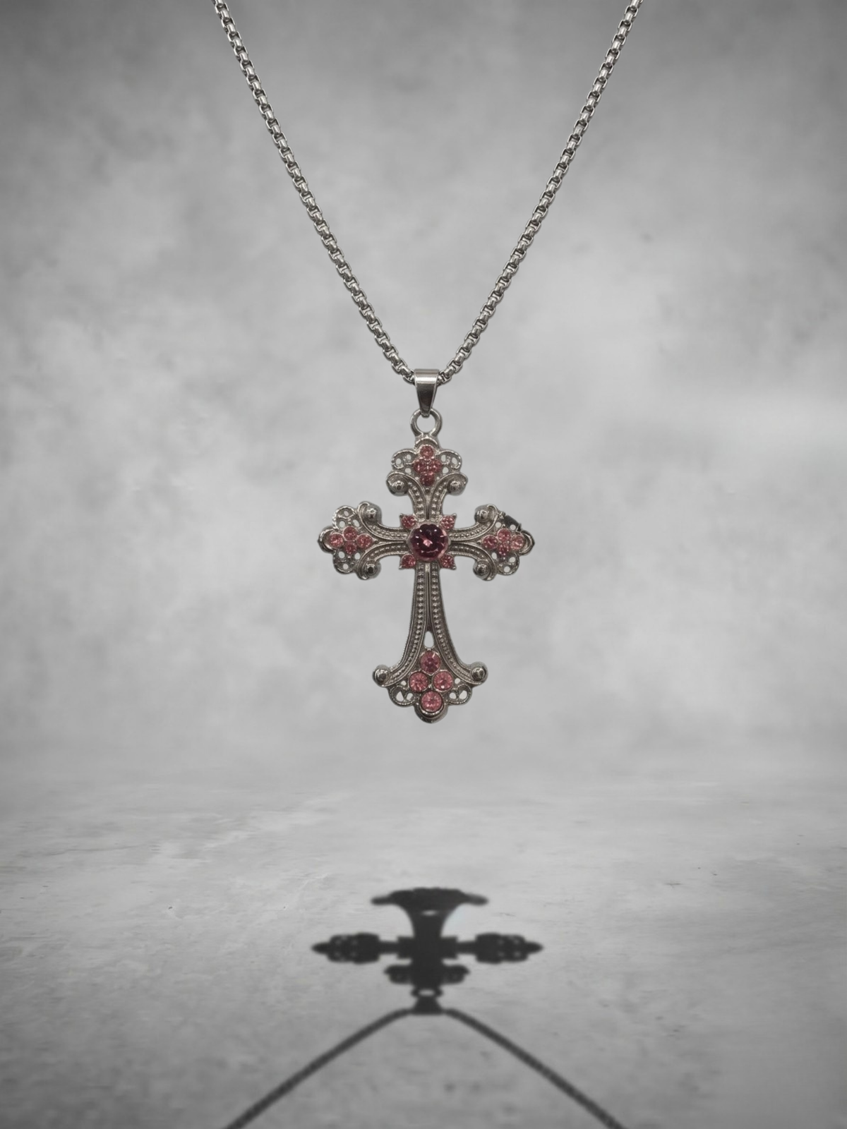 Rose Crystal Gothic Cross Necklace