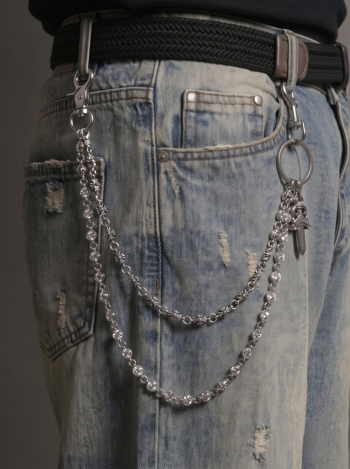 Silver Daisy & Crystal Layered Jeans Chain