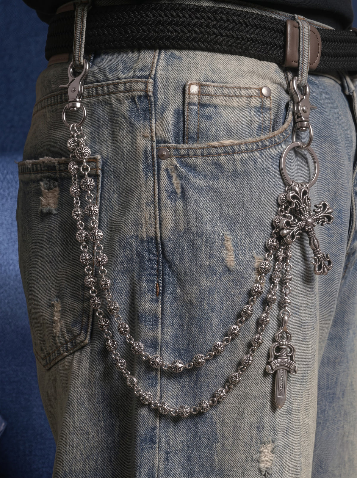 Gothic Cross & Charm Multi-Layer Pant Chain