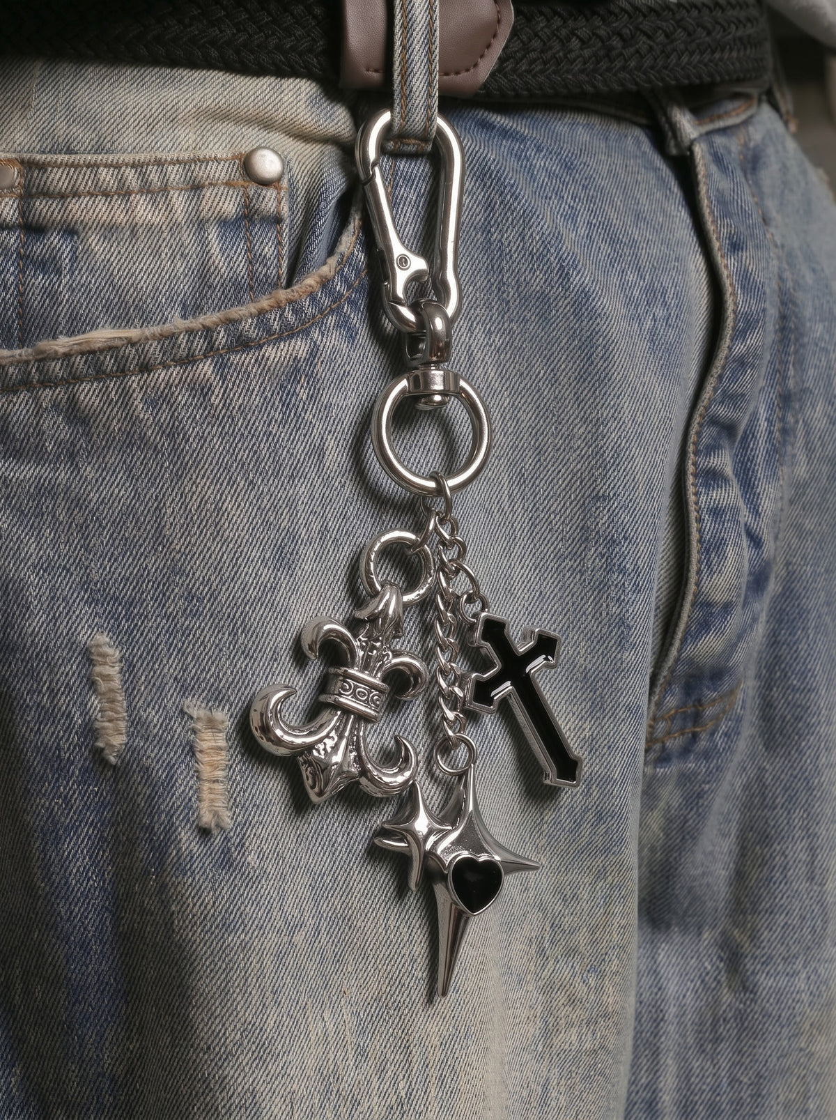 Gothic Heart & Cross Charm Keychain