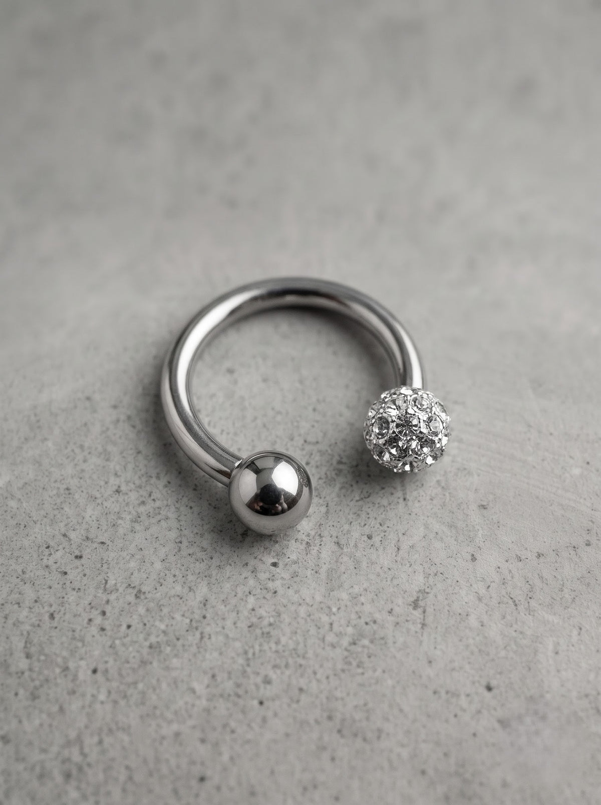 Silver Crystal Ball Horseshoe Ring – Rhinestone Edition