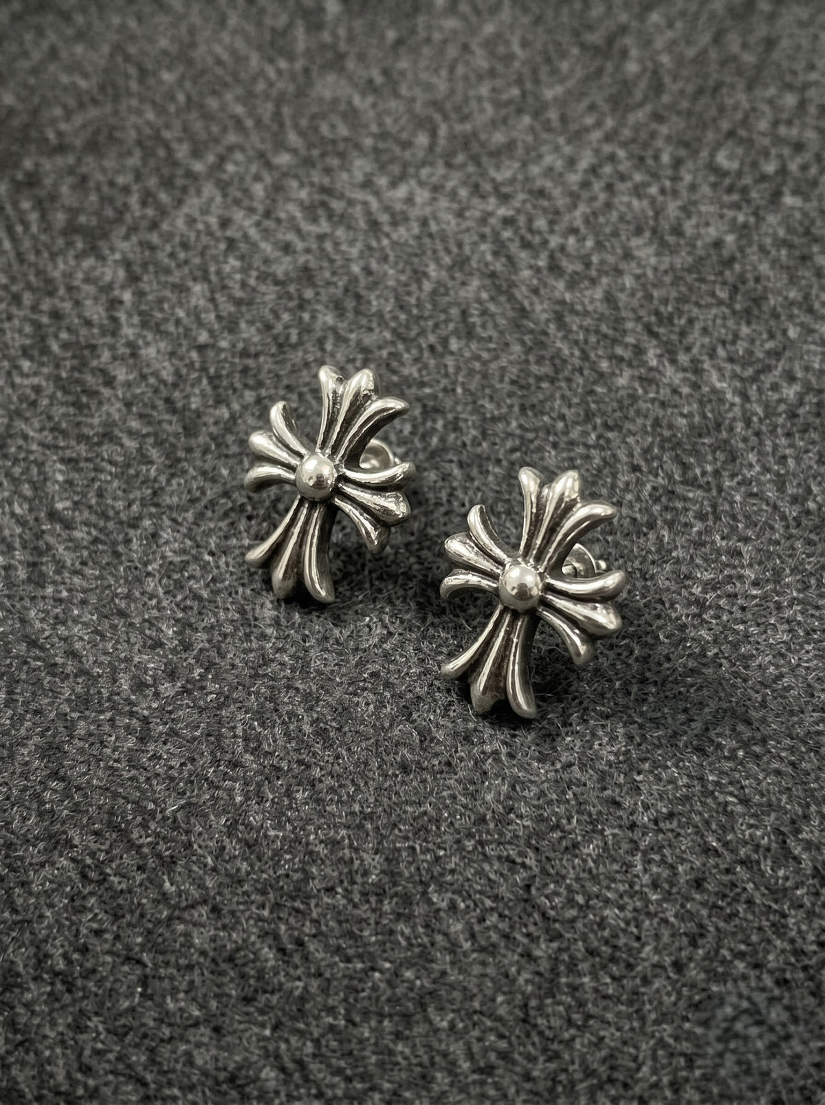 Silver Bloom Cross Stud Earrings