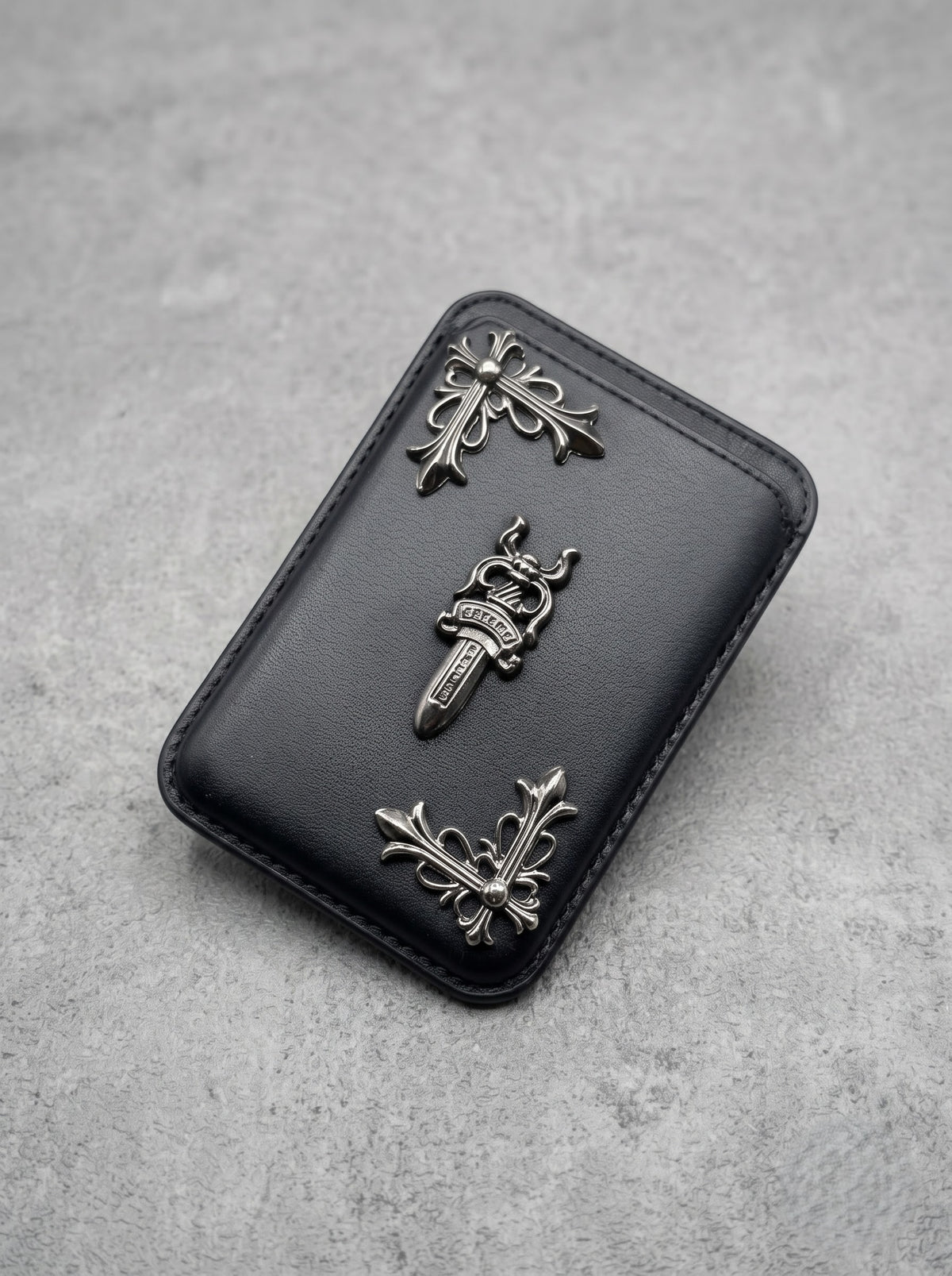 Noir Cross Embellished Leather Card Wallet