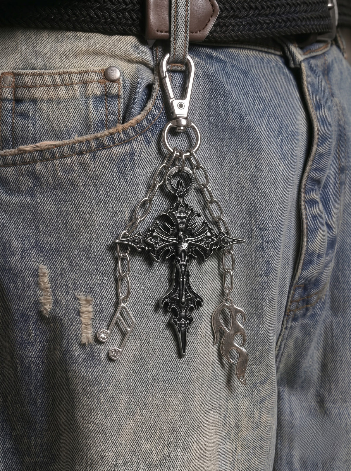 Gothic Batwing Cross Keychain