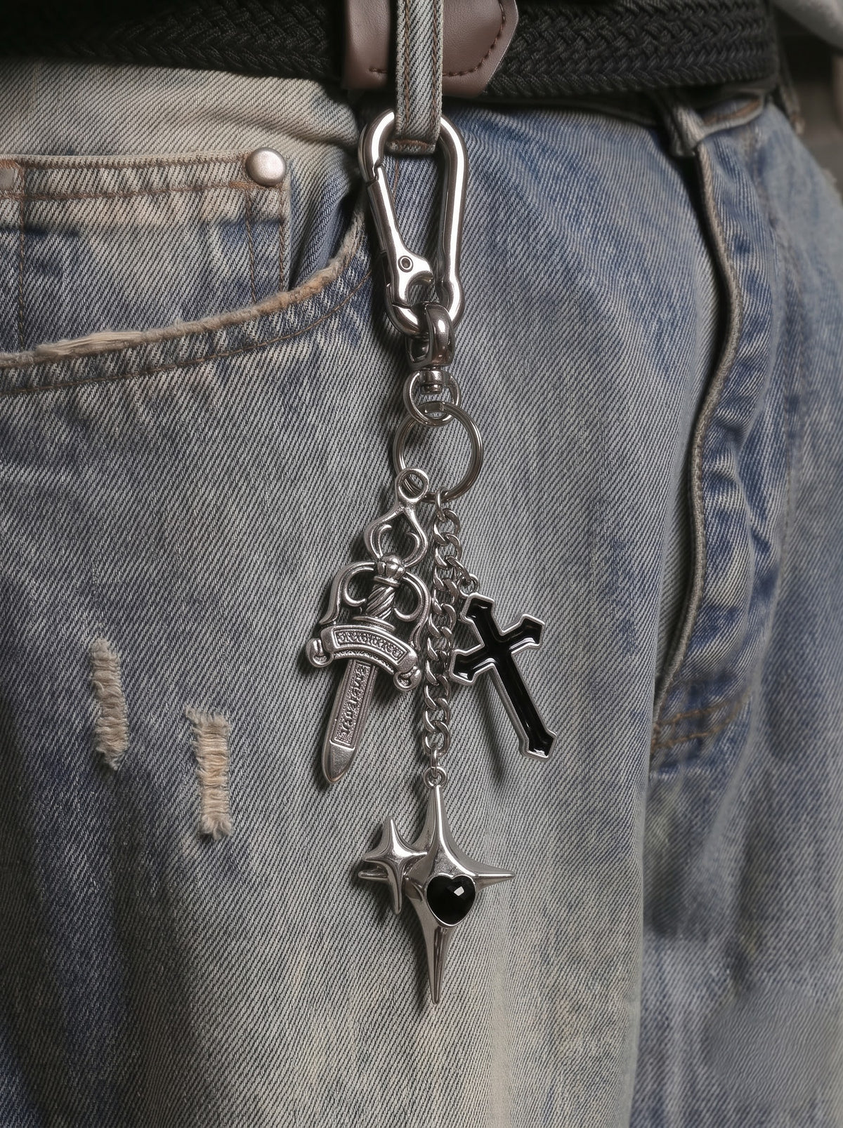Gothic Sword & Cross Charm Keychain