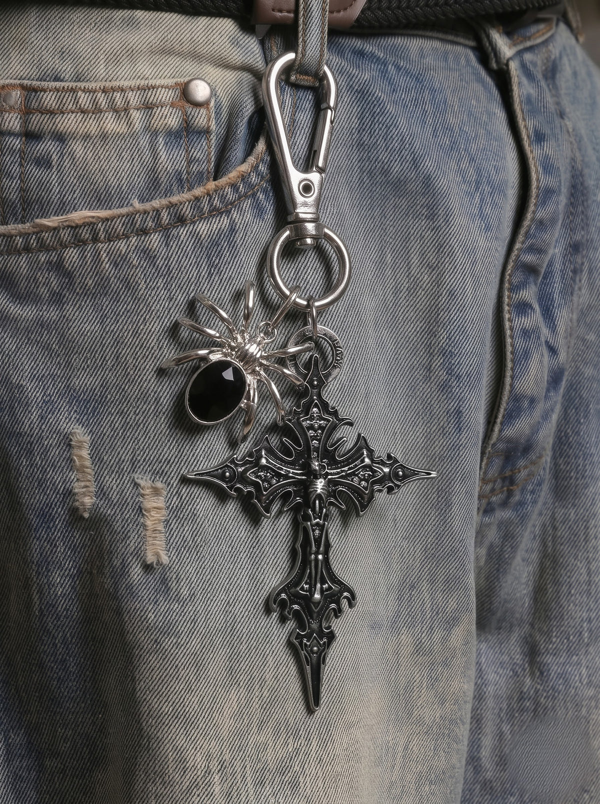 Gothic Spider Cross Keychain
