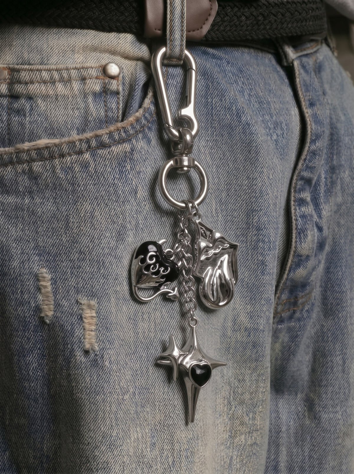 Gothic Heart & Cross Charm Keychain
