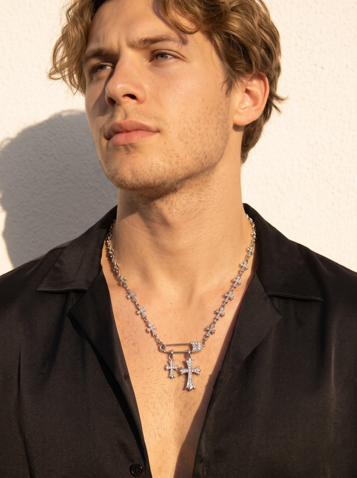 Safety Pin Cross Charm Necklace