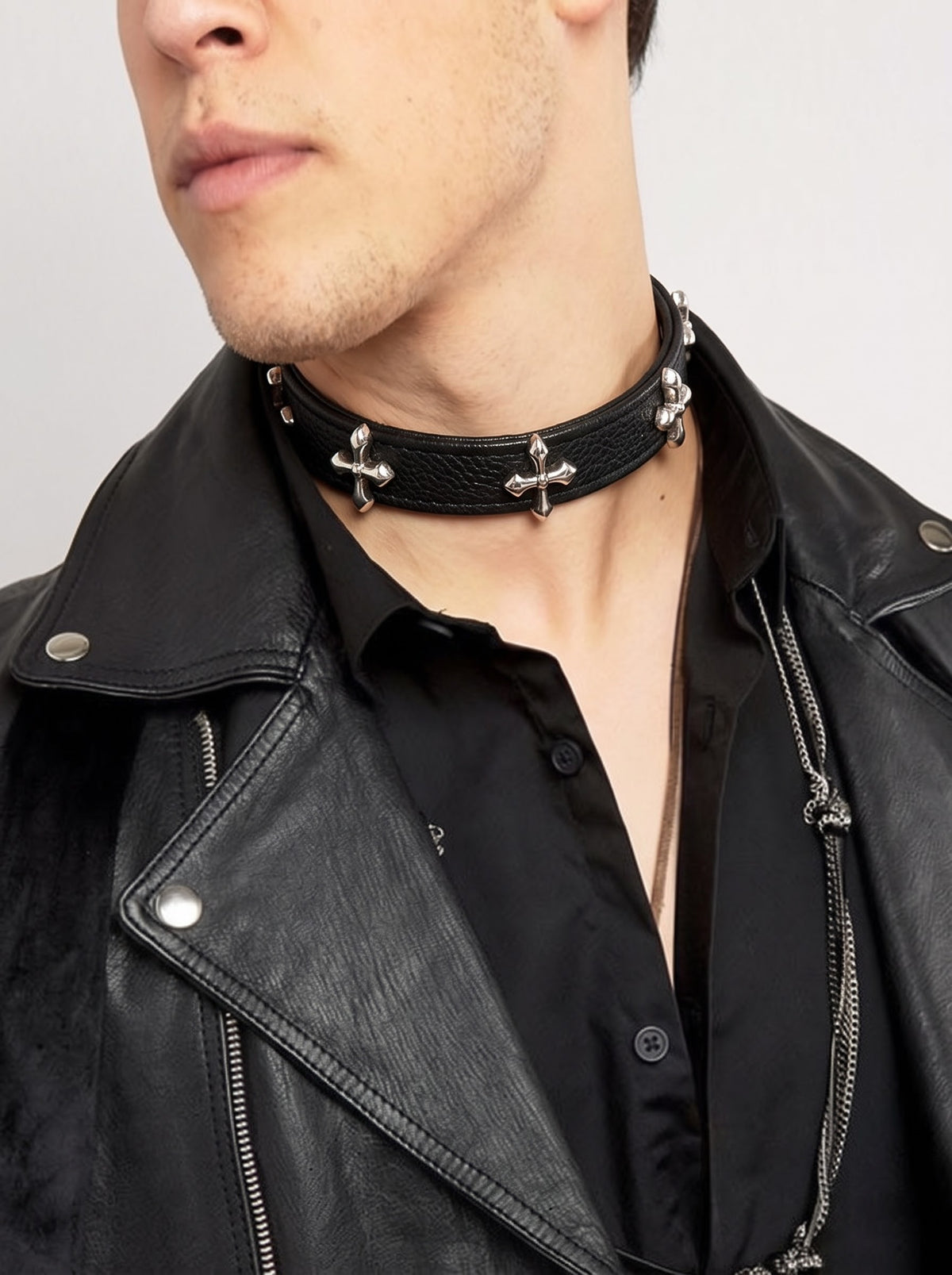 Gothic Cross Leather Choker