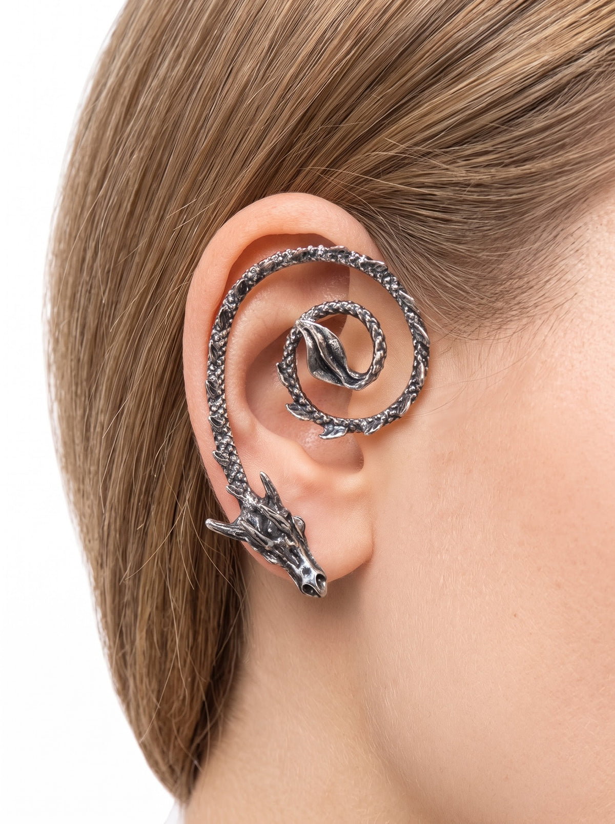 Silver Dragon Spiral Ear Cuff