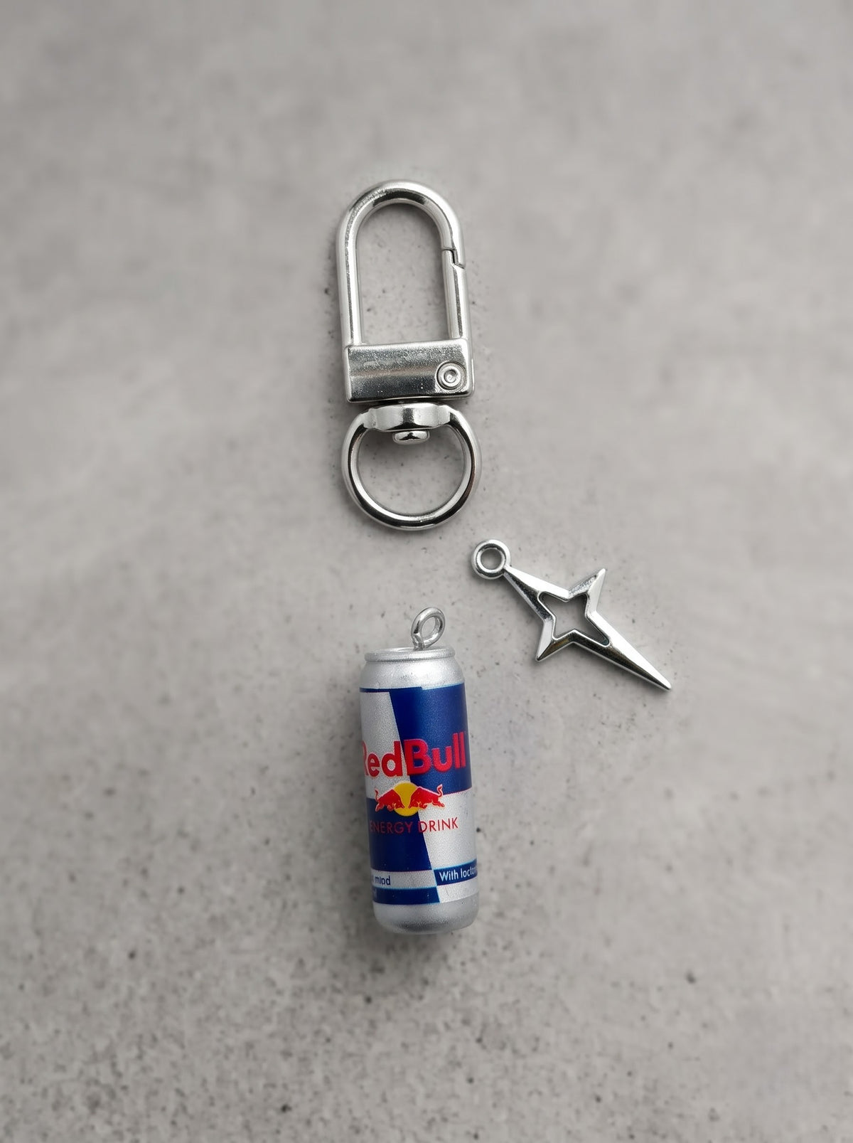 Red Bull Mini Can Keychain with Star Charm