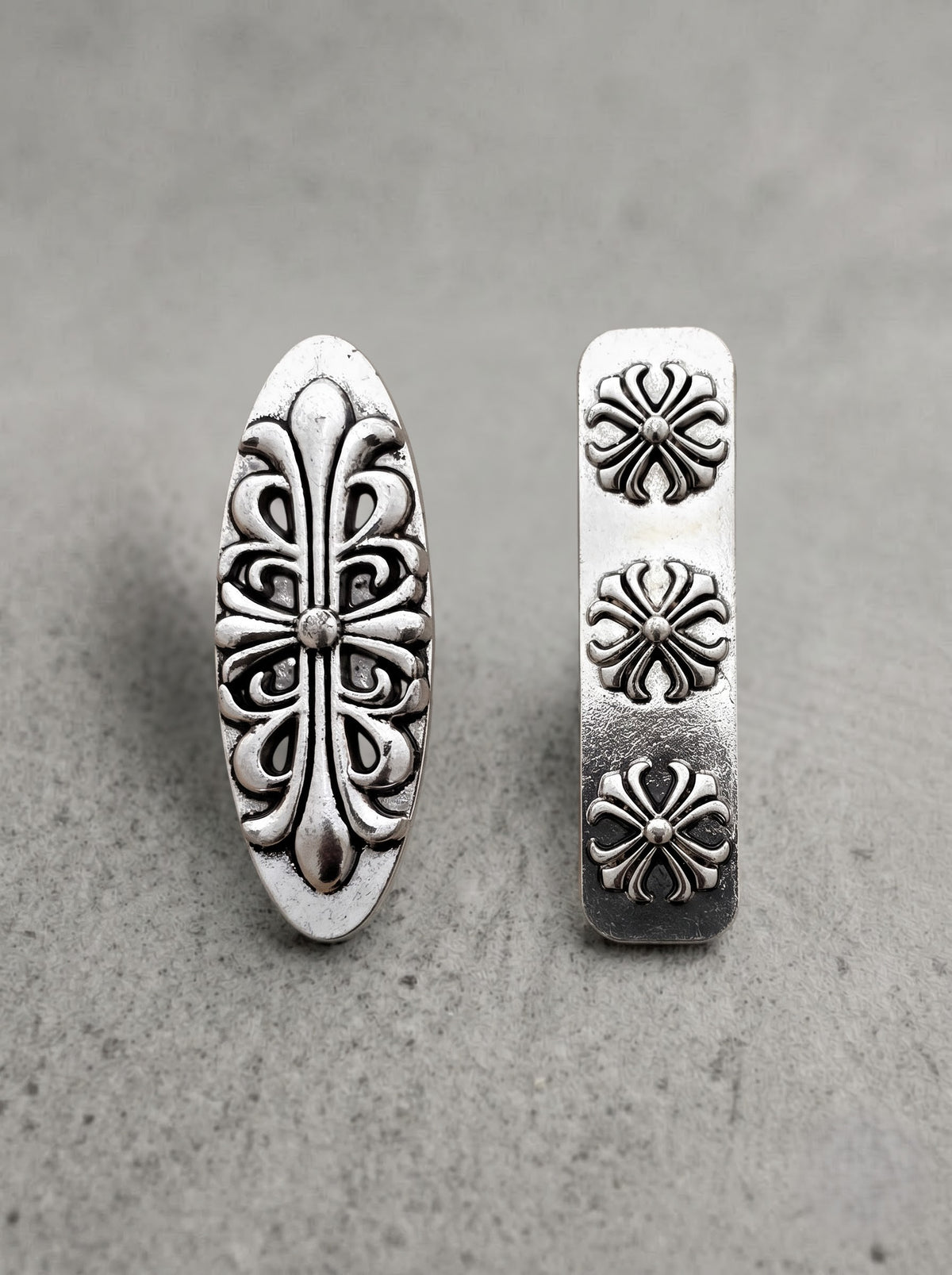 Vintage Silver Gothic Hair Clip Set – Fleur & Cross Edition