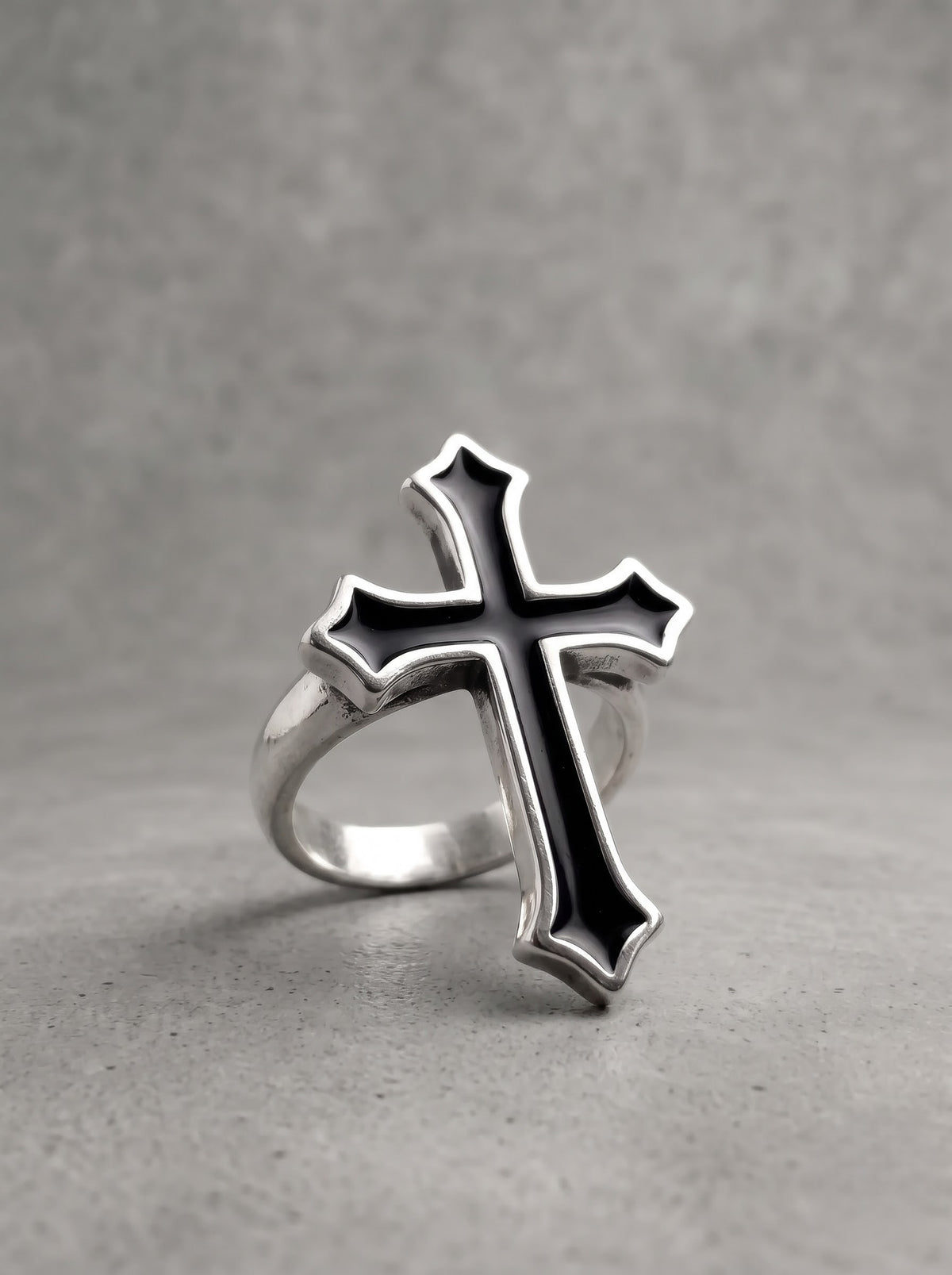 Black Enamel Cross Statement Ring