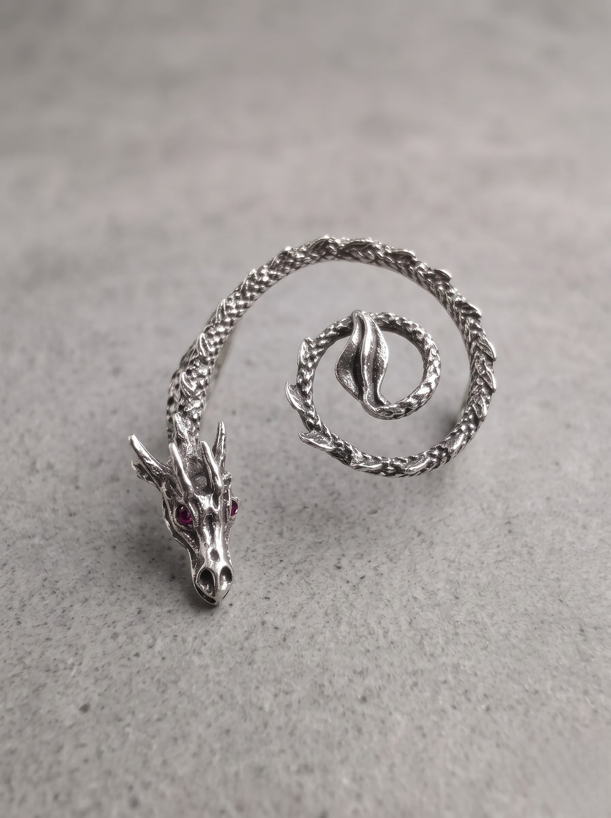 Silver Crimson-Eye Dragon Ear Cuff
