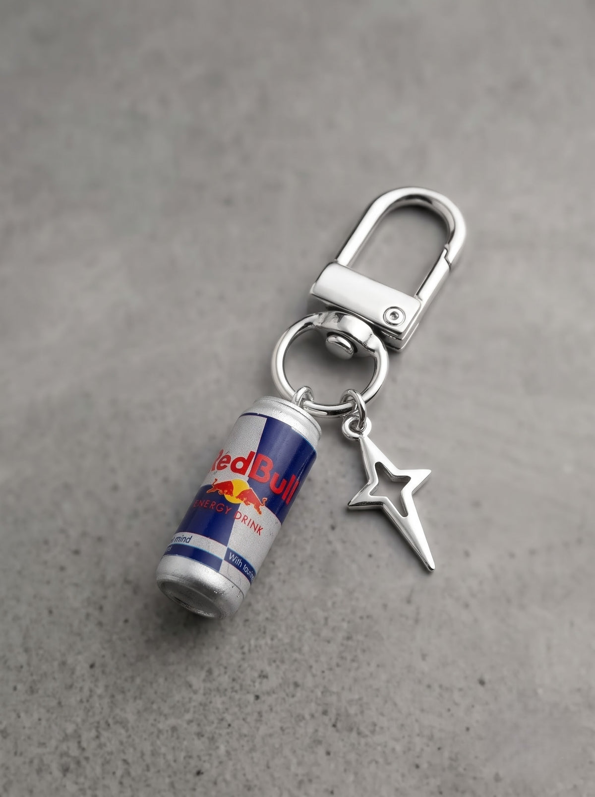 Red Bull Mini Can Keychain with Star Charm