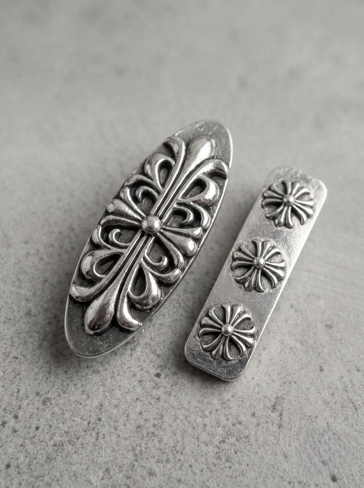 Vintage Silver Gothic Hair Clip Set – Fleur & Cross Edition