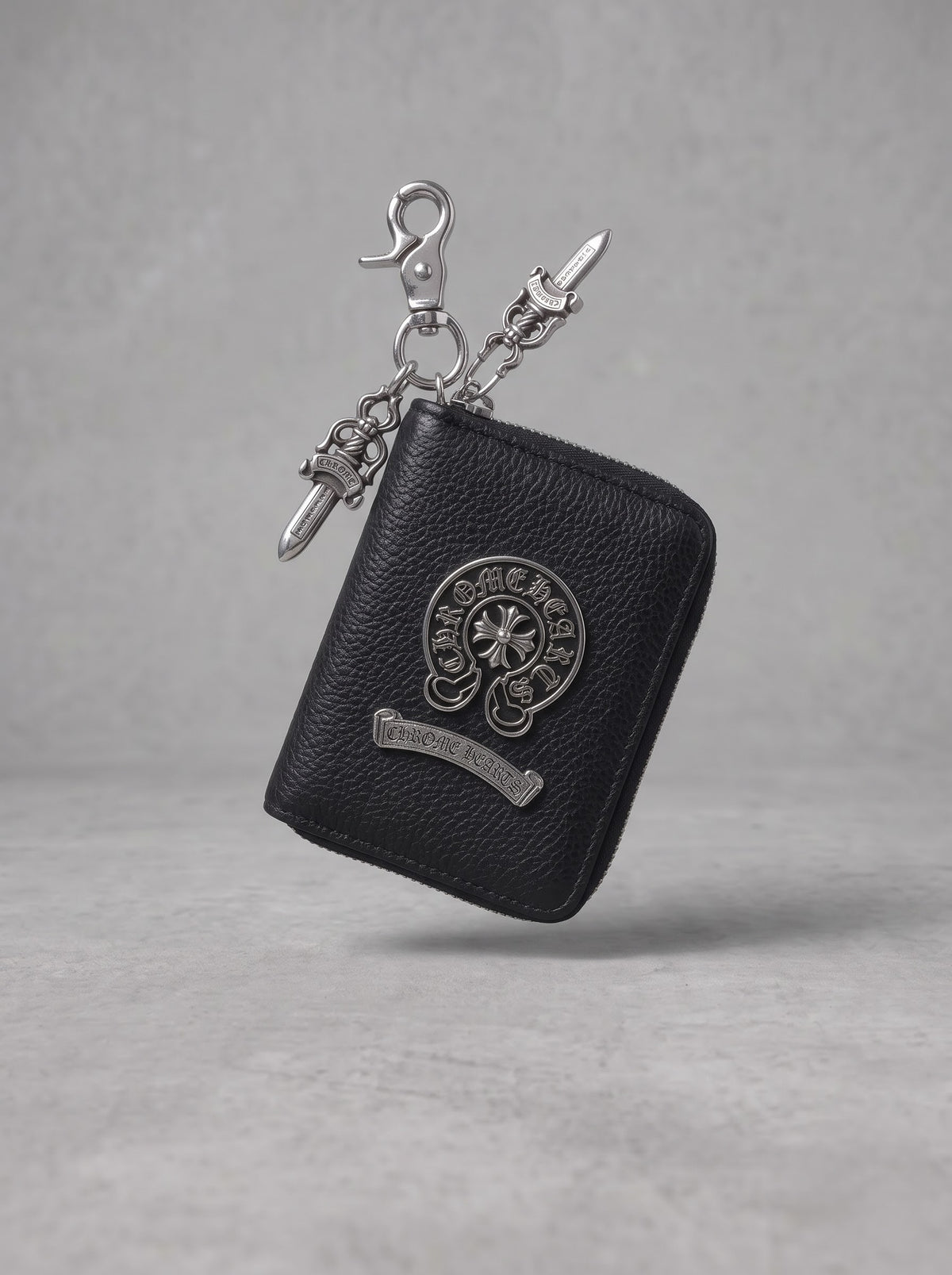 Black Gothic Emblem Zip Wallet with Double Clip