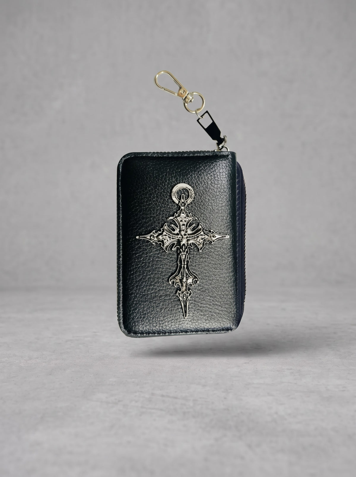 Black Gothic Cross Zip Wallet with Clip