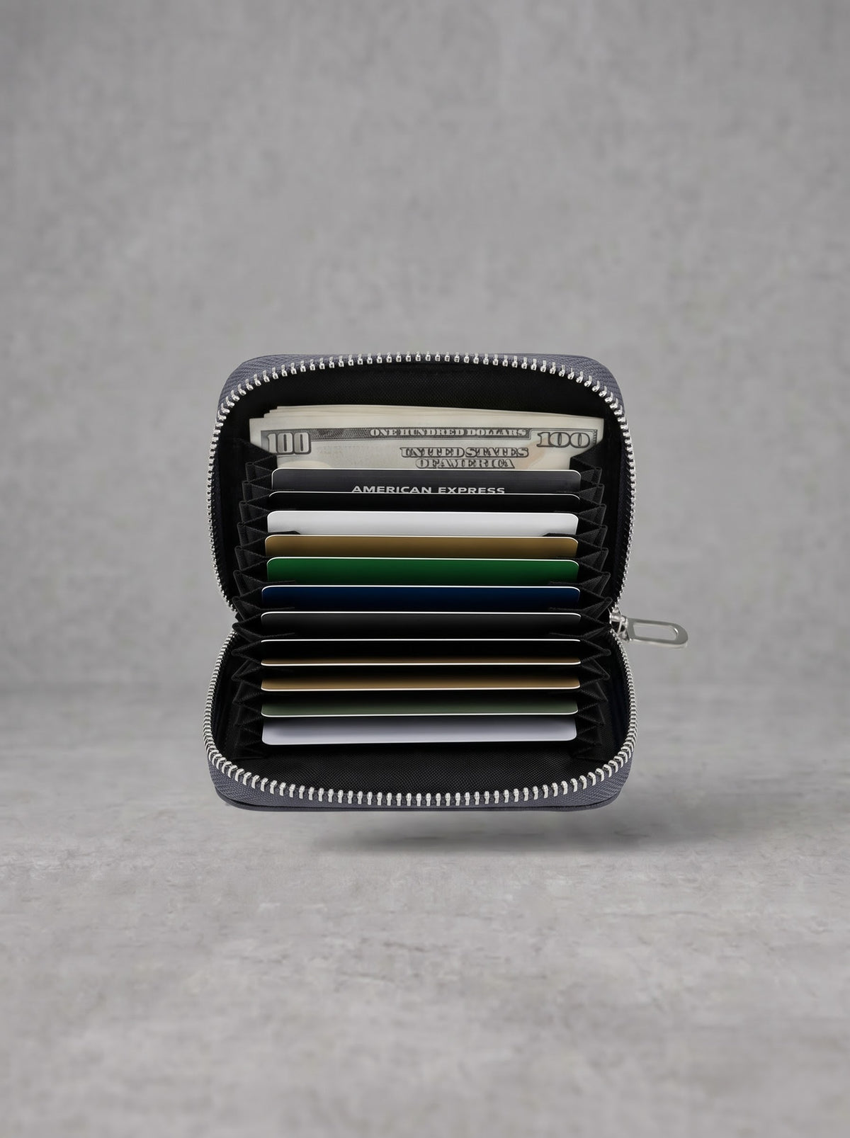 Blue Chrome Gothic Zip Card Wallet
