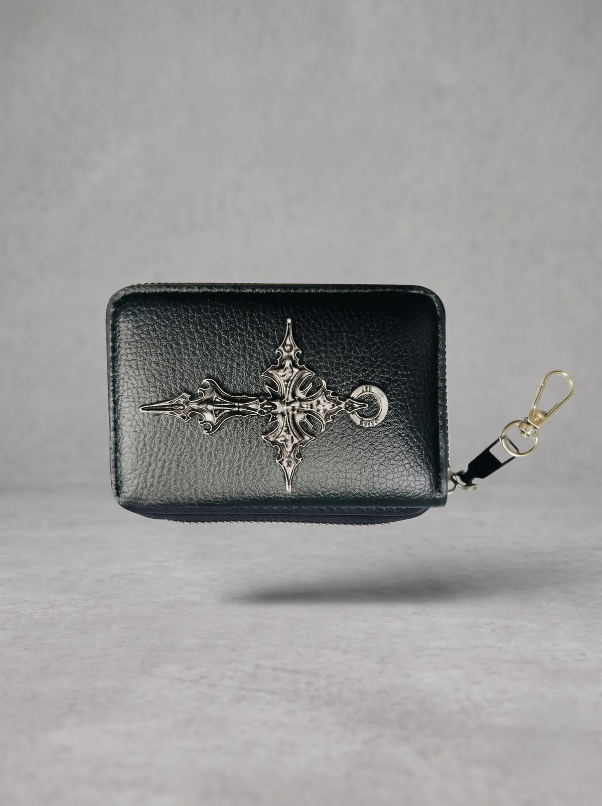 Black Gothic Cross Zip Wallet with Clip