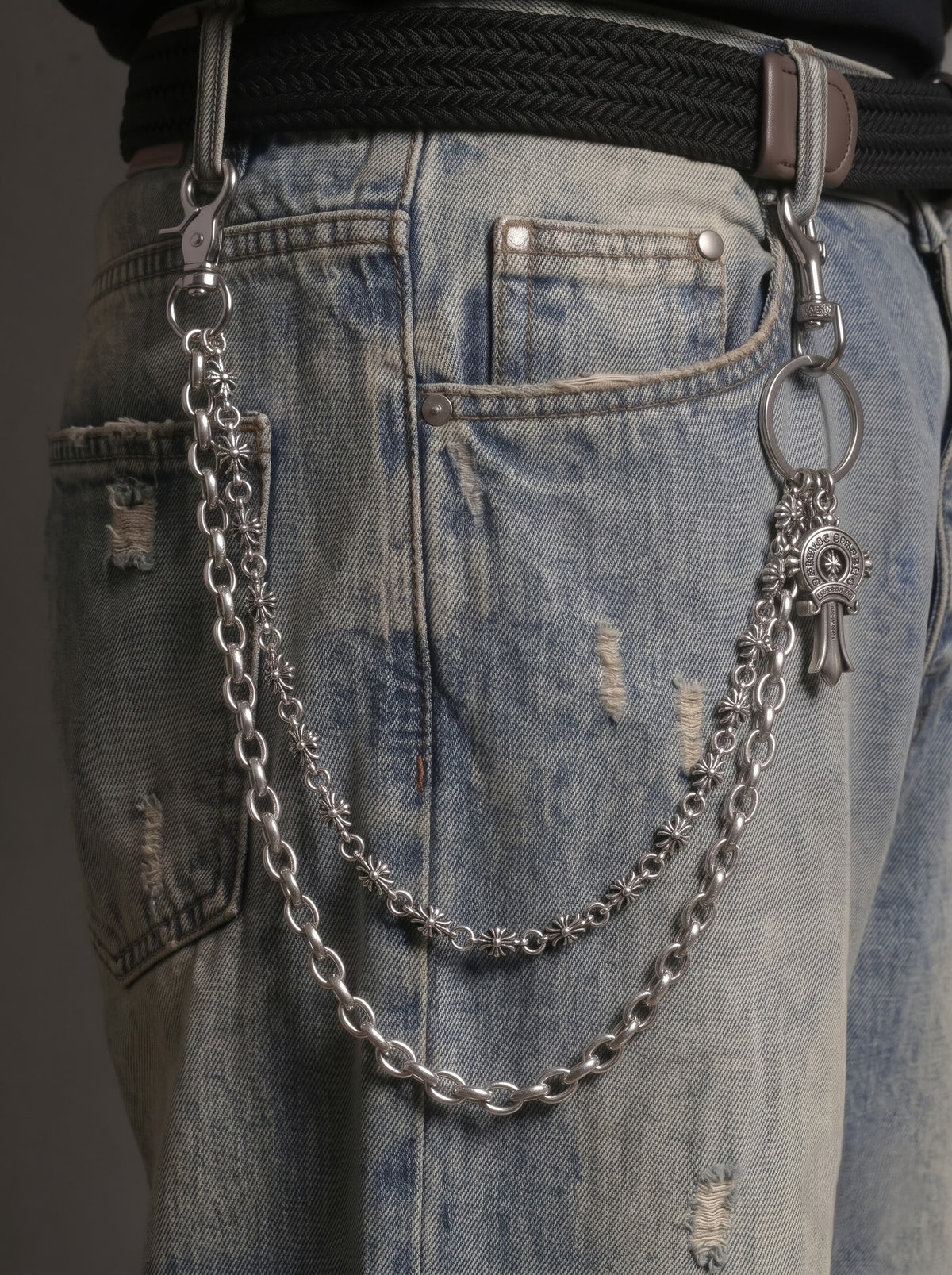 Silver Floral Link Double-Layer Pant Chain