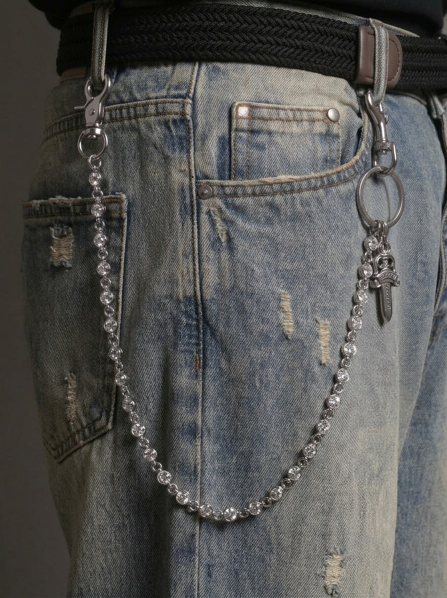 Silver Crystal Double-Layer Jeans Chain