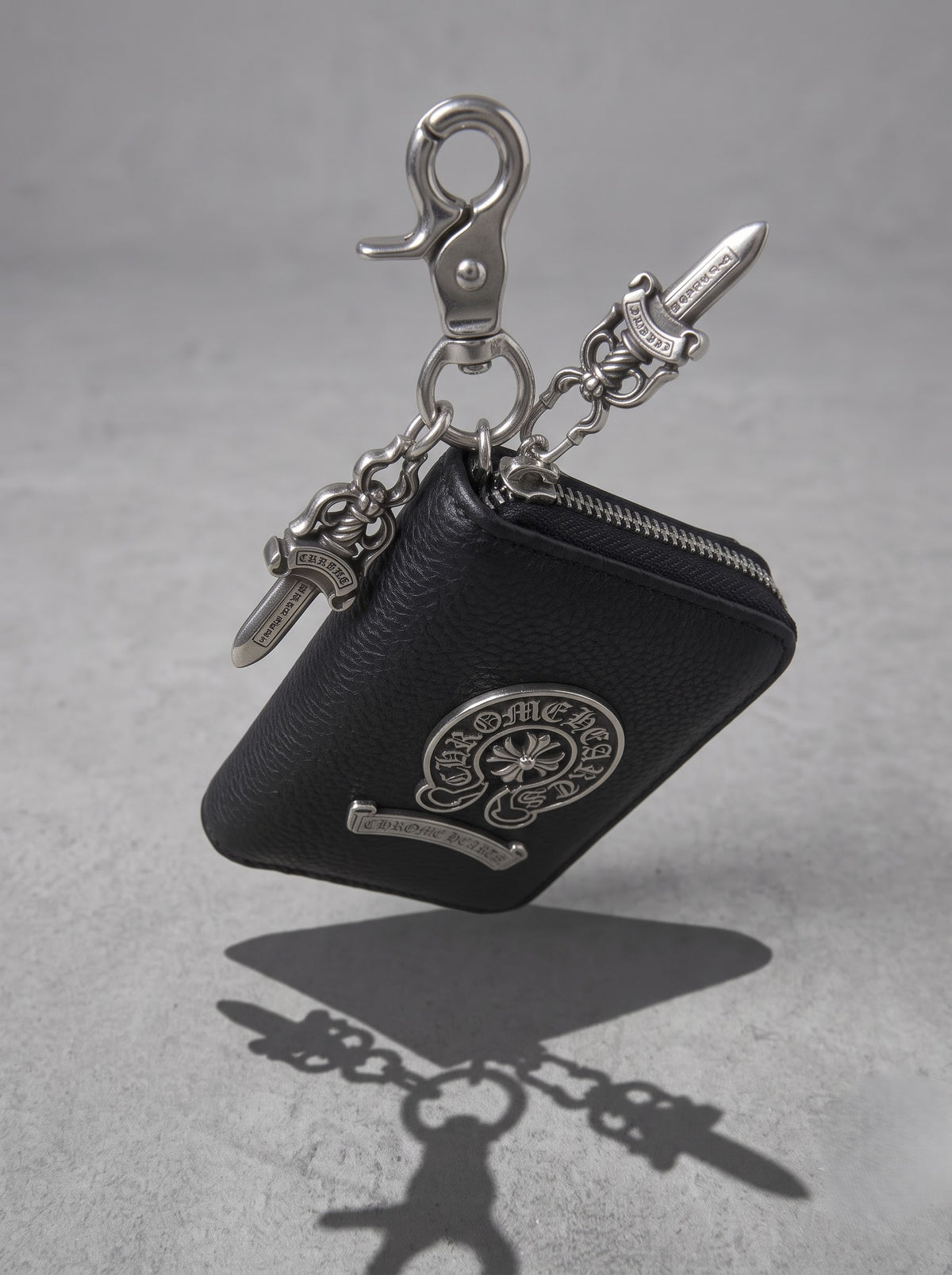Black Gothic Emblem Zip Wallet with Double Clip
