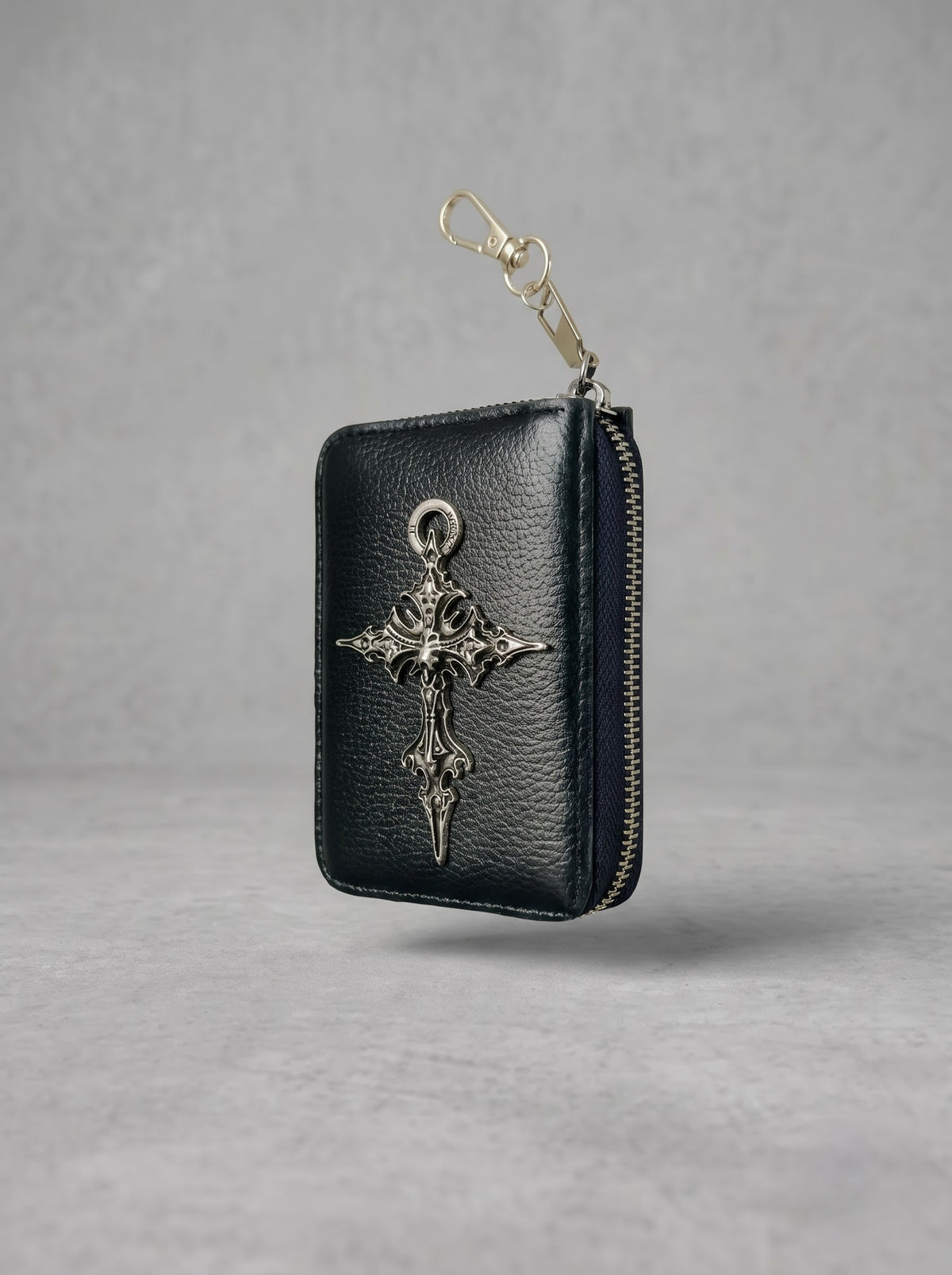 Black Gothic Cross Zip Wallet with Clip