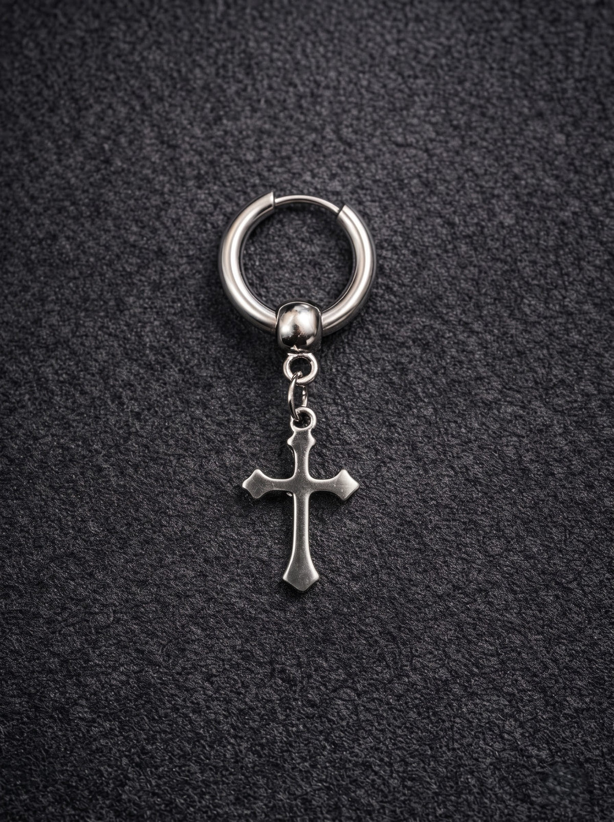 Silver Cross Hoop Drop Earrings