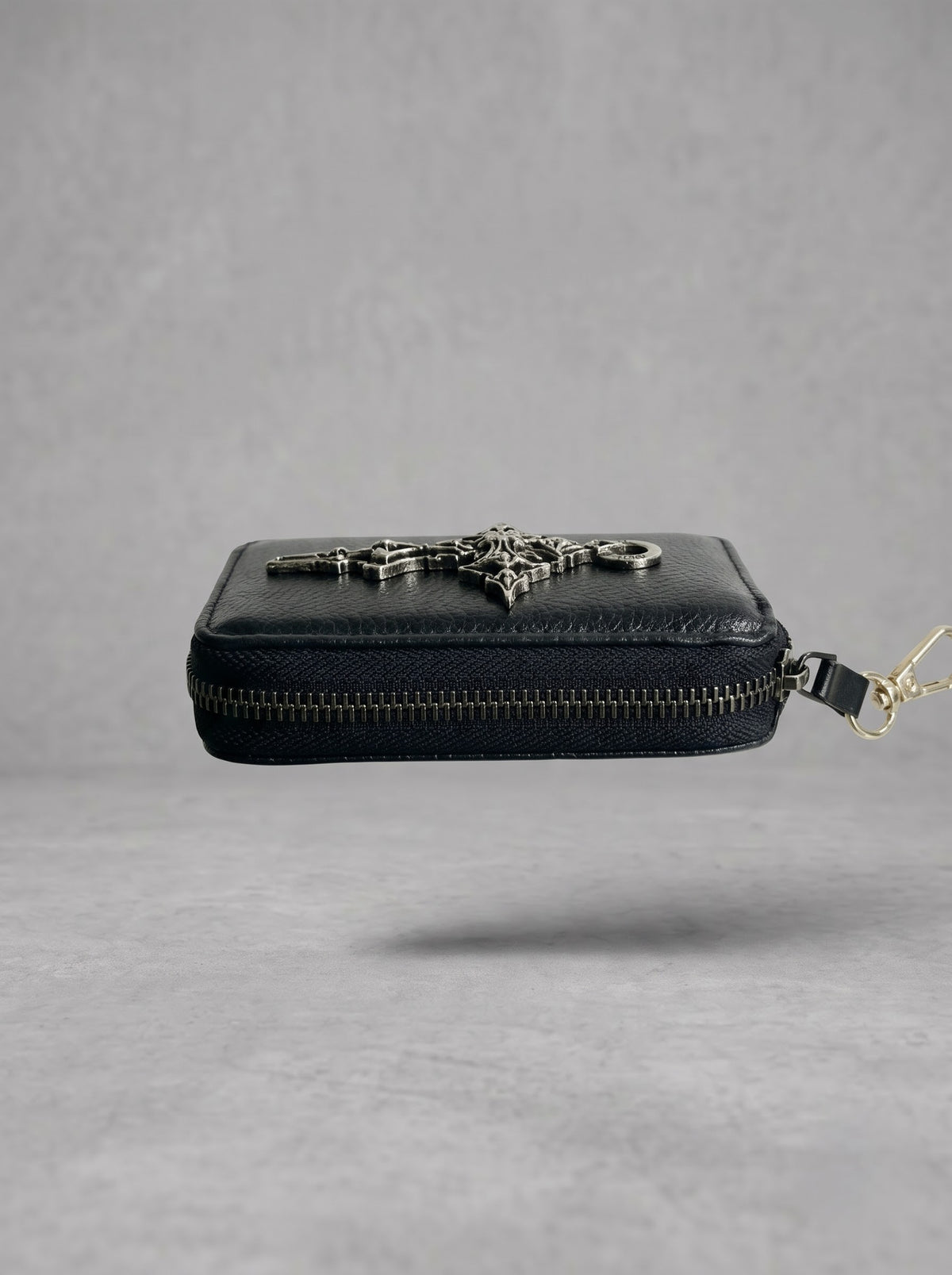 Black Gothic Cross Zip Wallet with Clip